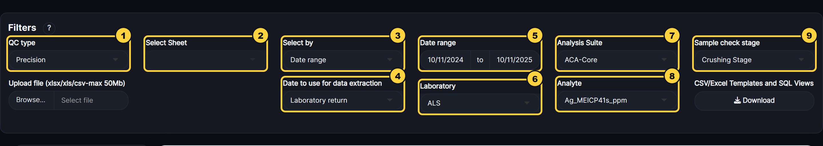 The Filters for Precision, each numbered